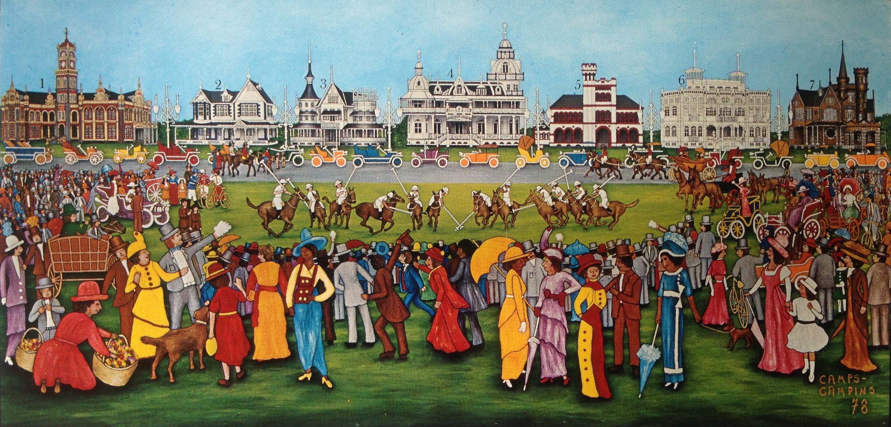 Painting of a 1910 polo match by artist, Adrian Camps-Campin, features Hayes Court in its glory along with the other Magnificent Seven Monuments.